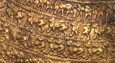 detail golden breast plate